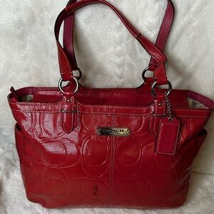 Coach Red Leather Tote Bag